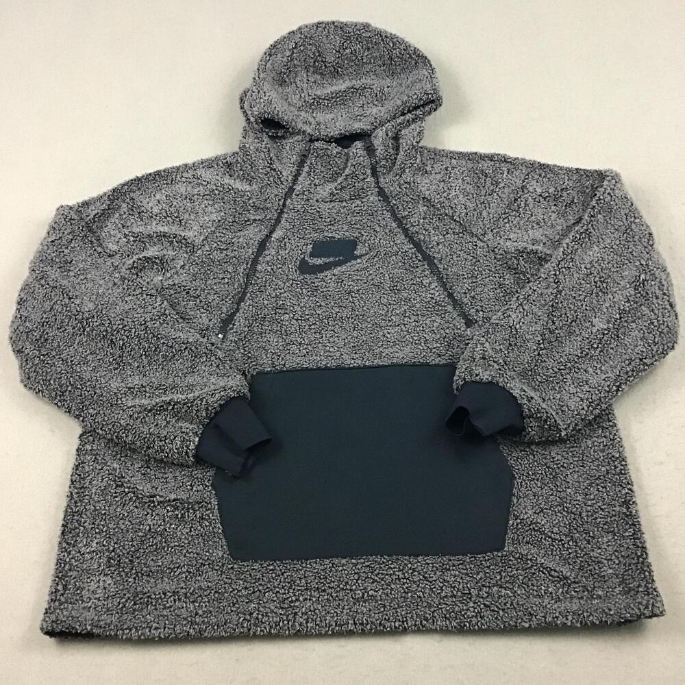 Nike Hoodie Men Small Gray Sherpa Fleece Pullover Hooded Pockets Drawstring S